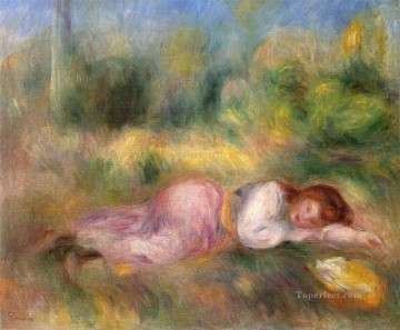 Pierre Auguste Renoir Painting - Chica tendida sobre la hierba Pierre Auguste Renoir